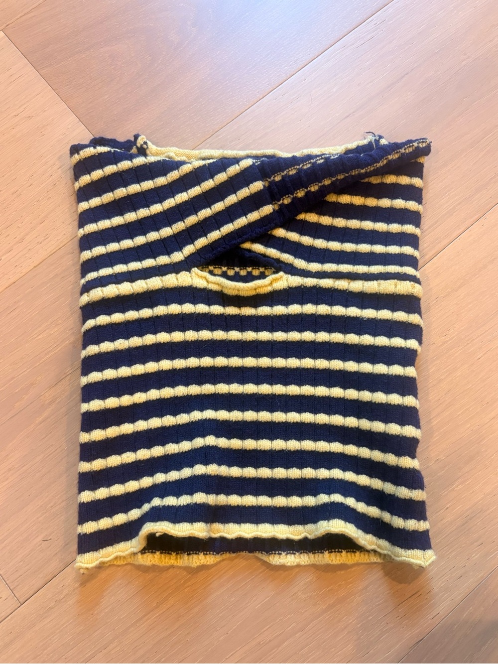Navy & Butter Yellow Striped Twist Knit Tube Top